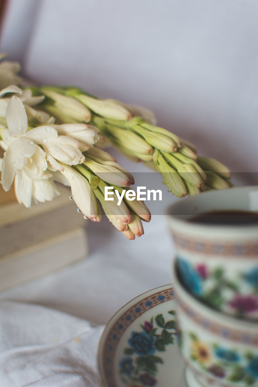 High angle view of bouquet on table