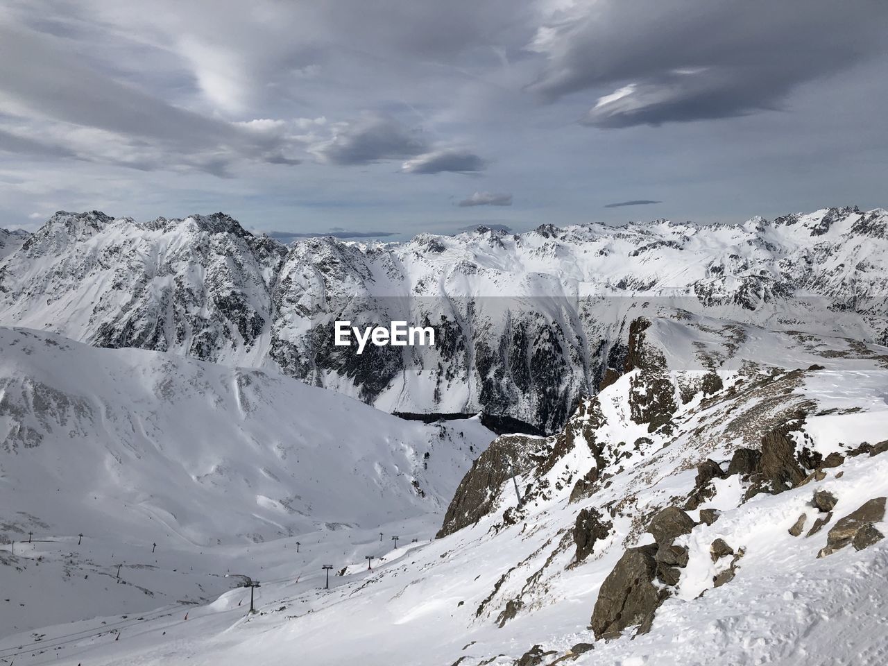 Scenic view of snowcapped mountains against sky