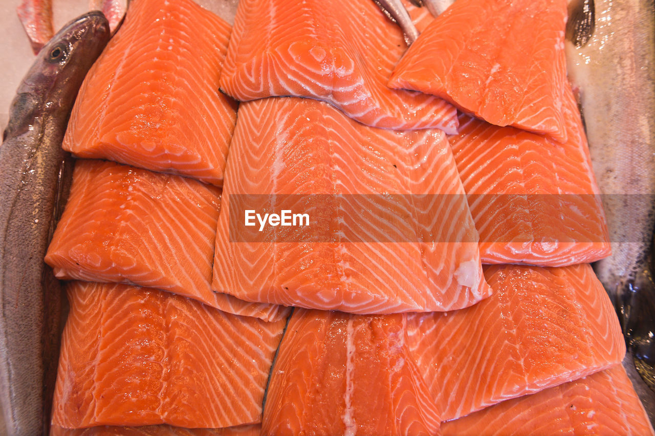 Close-up of sliced salmon fish