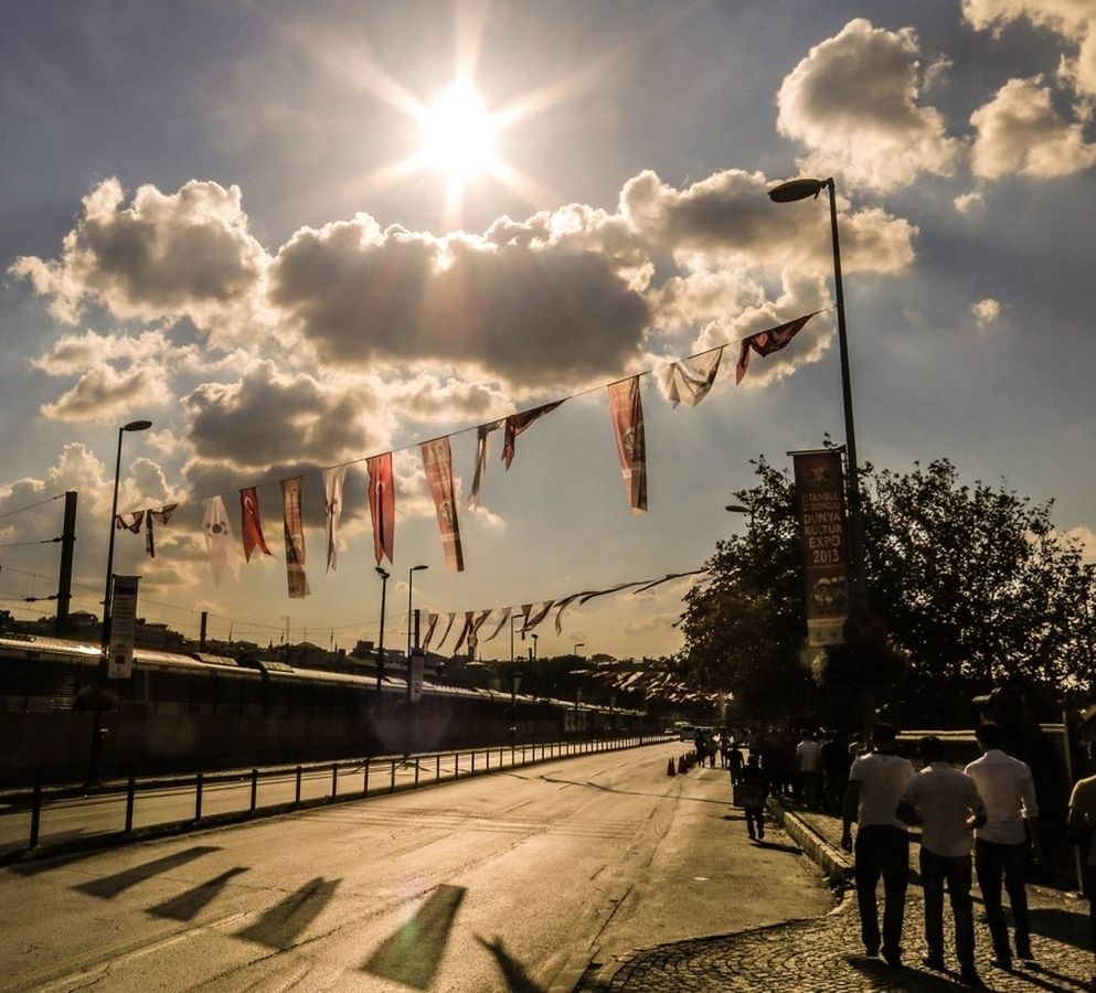 Flags hanging across road for local celebration