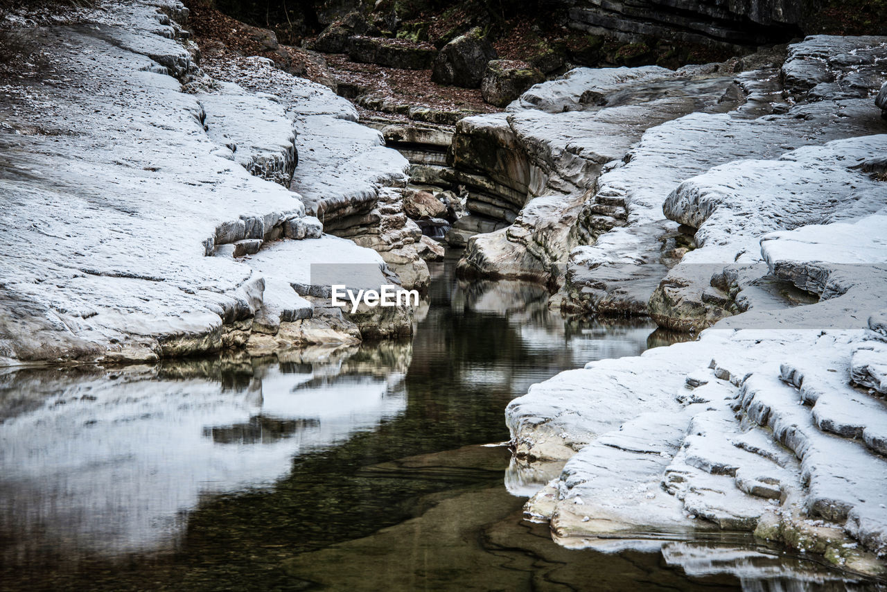 SCENIC VIEW OF RIVER AMIDST SNOW