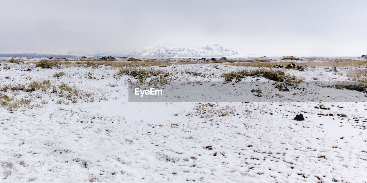 Scenic view of snow covered landscape against sky