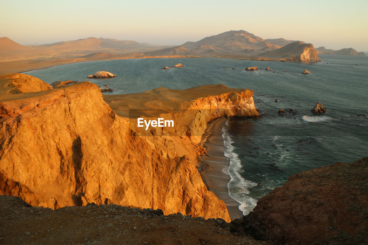 Evening landscapes of paracas national reserve park, peru