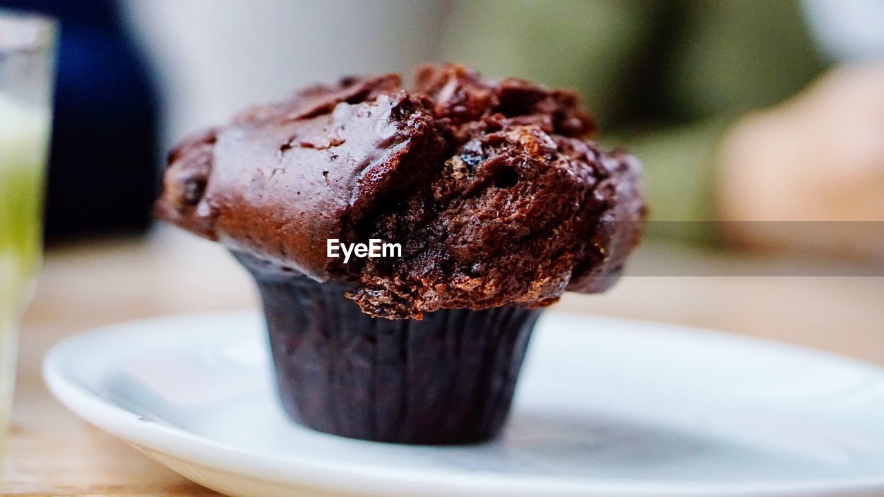 Close-up of chocolate cupcake in plate