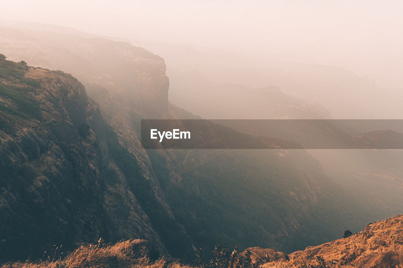 High angle view of mountain range against sky