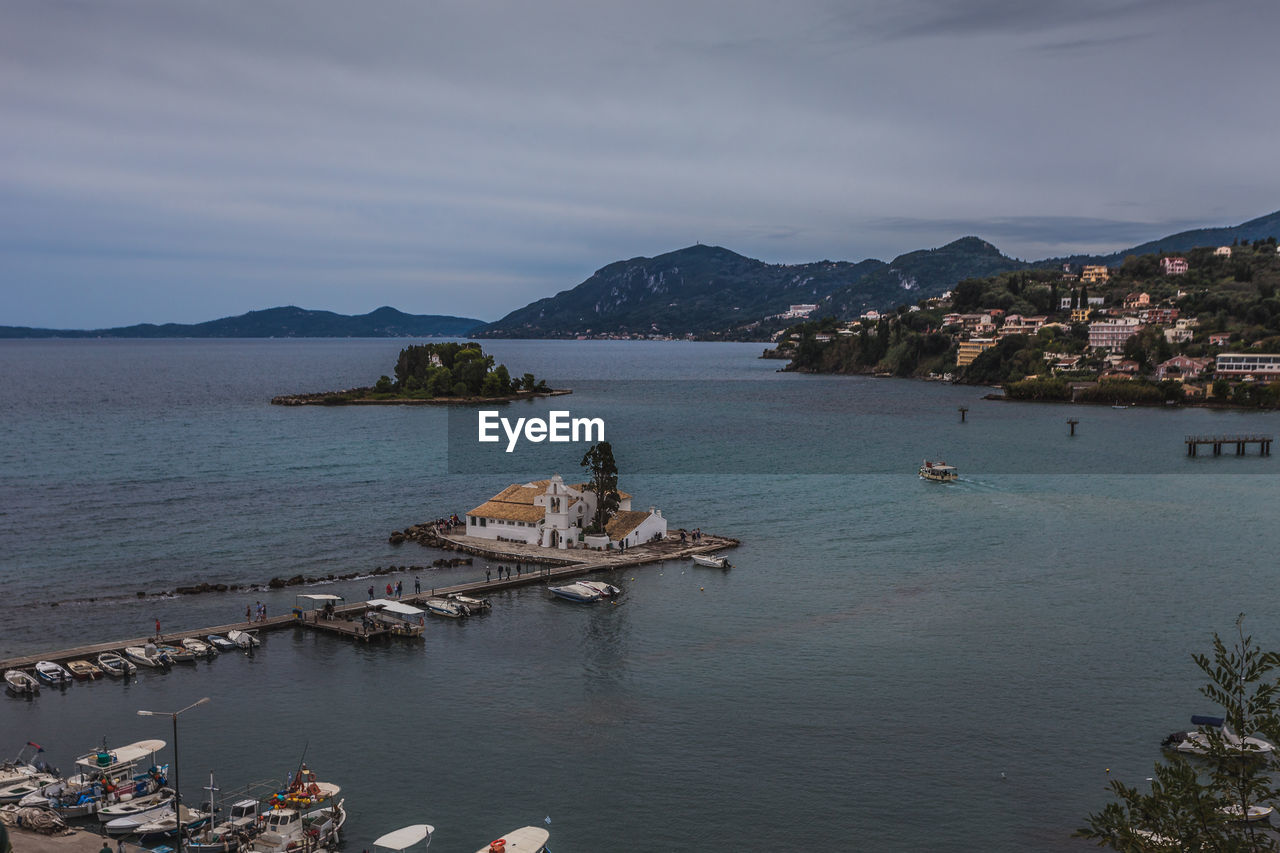 High angle view of boats in sea