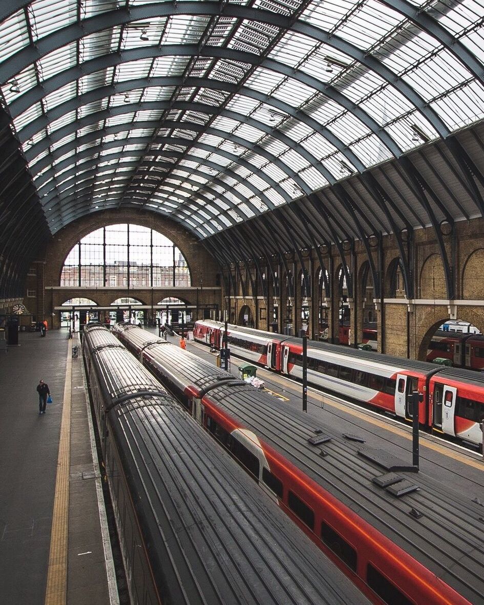 High angle view of trains at king cross railway station