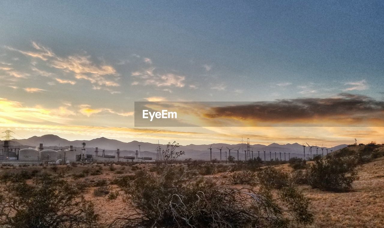 Scenic view of field against sky at sunset