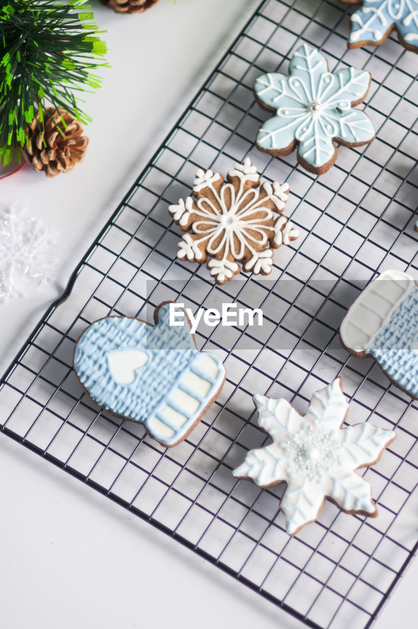 Christmas homemade gingerbread cookies with festival decoration