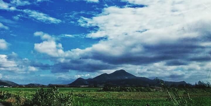 SCENIC VIEW OF MOUNTAINS AGAINST CLOUDY SKY