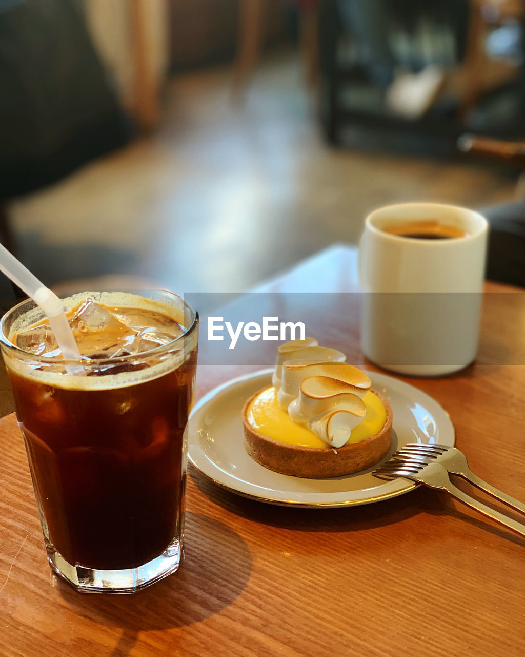 Glass of coffee on table