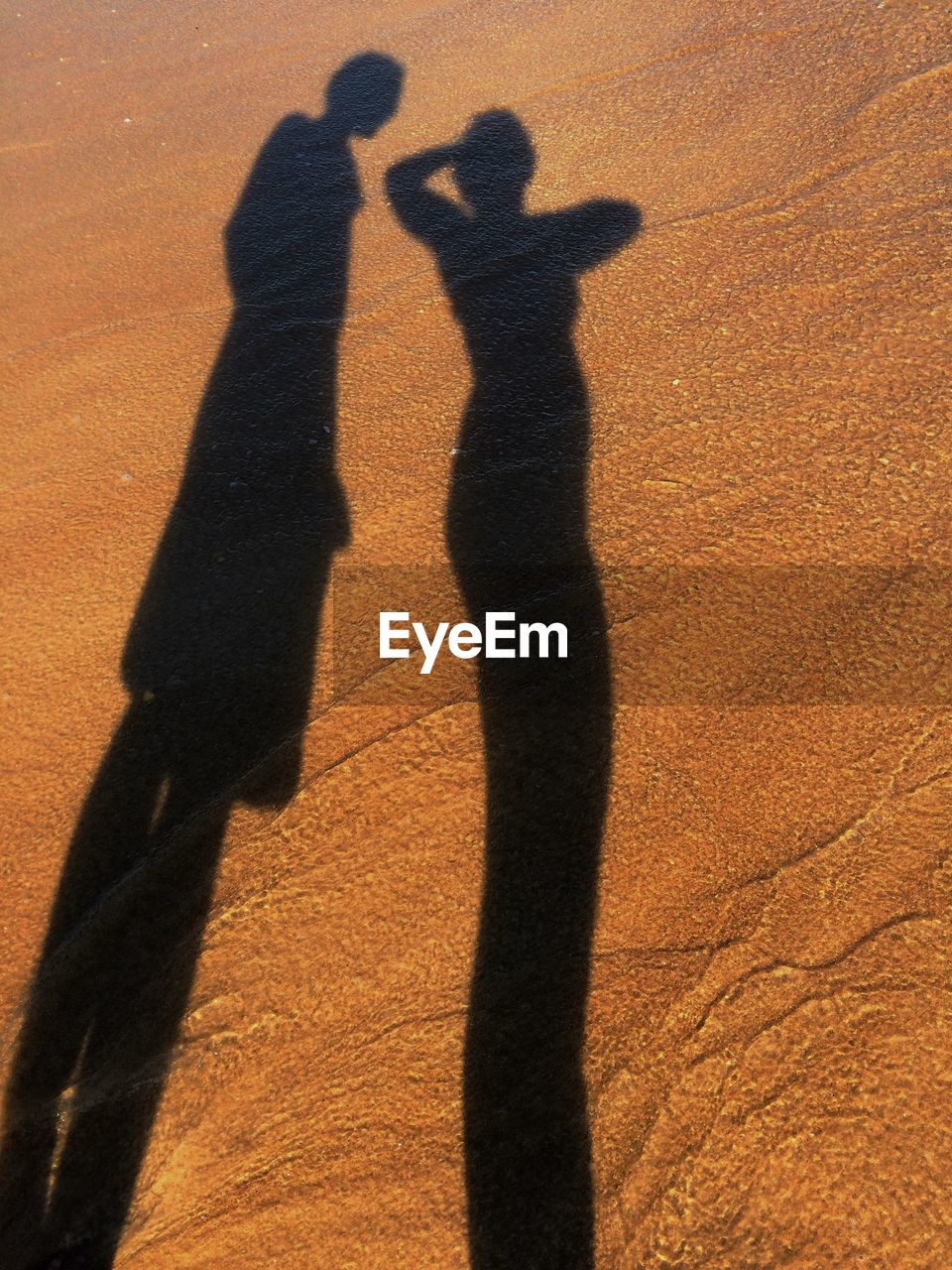 HIGH ANGLE VIEW OF SHADOW ON SAND AT BEACH