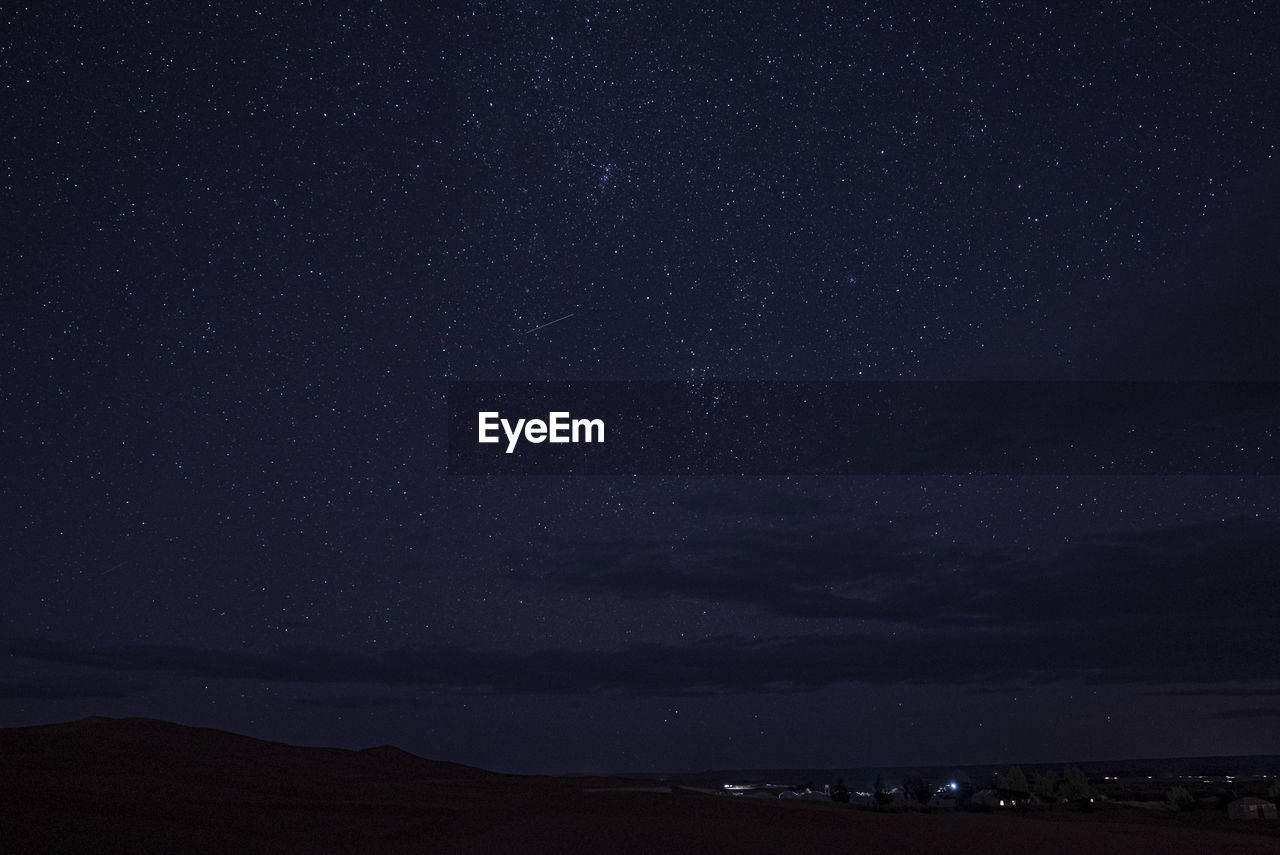 Amazing view of starry sky above desert landscape during night