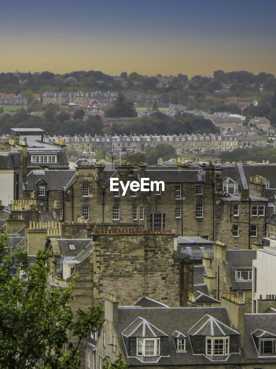 High angle view of townscape of edinburgh against sky
