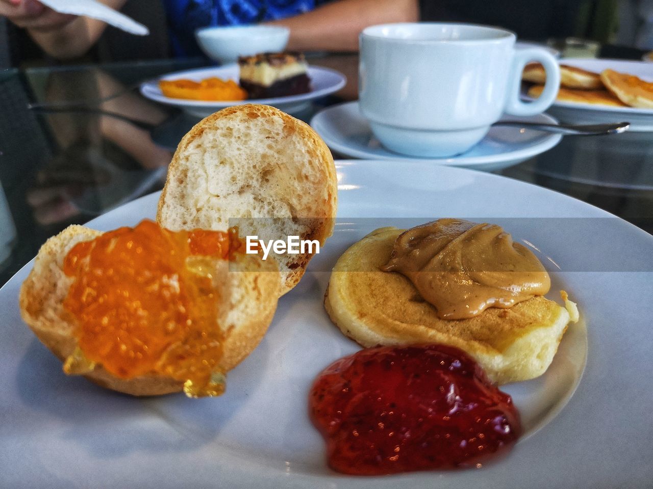 Close-up of breakfast served on table