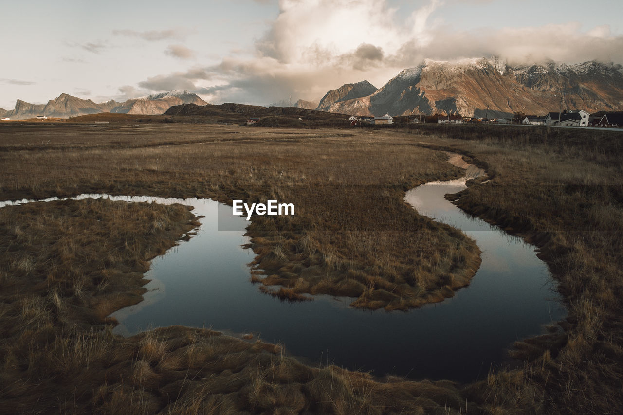 Meanders at the mouth of a river in the lofoten islands