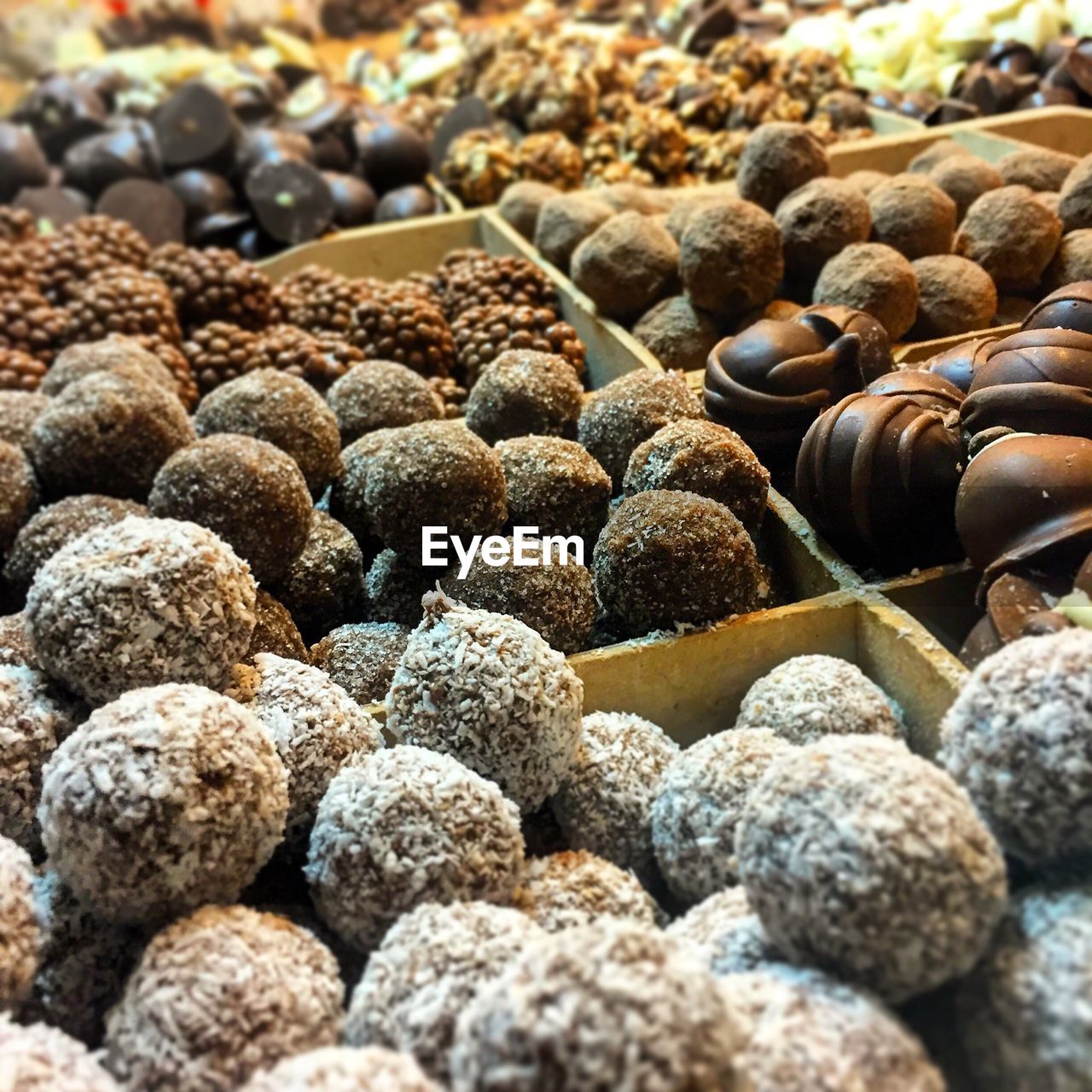 High angle view of sweet food for sale at market