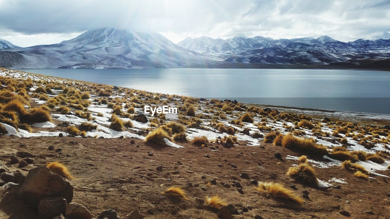 SCENIC VIEW OF LAKE BY MOUNTAINS AGAINST SKY