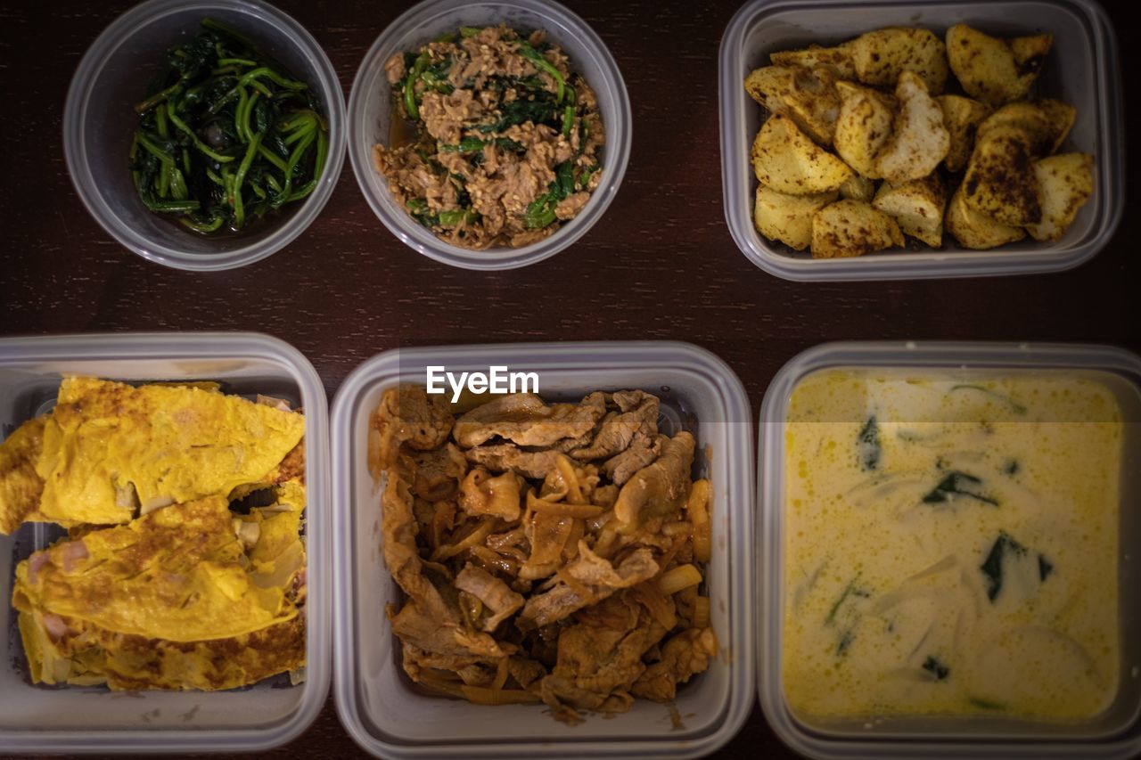 High angle view of food on table