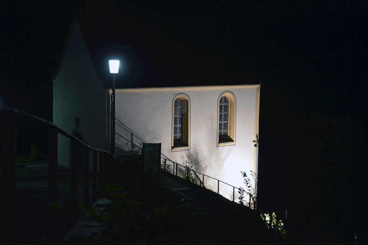 Exterior of chapel at night