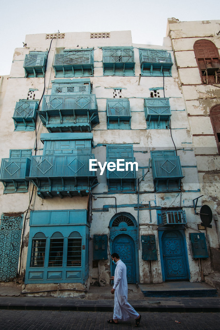 Low angle view of building in jeddah al balad district.