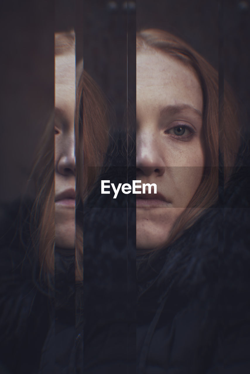 Digital composite of portrait of pensive woman