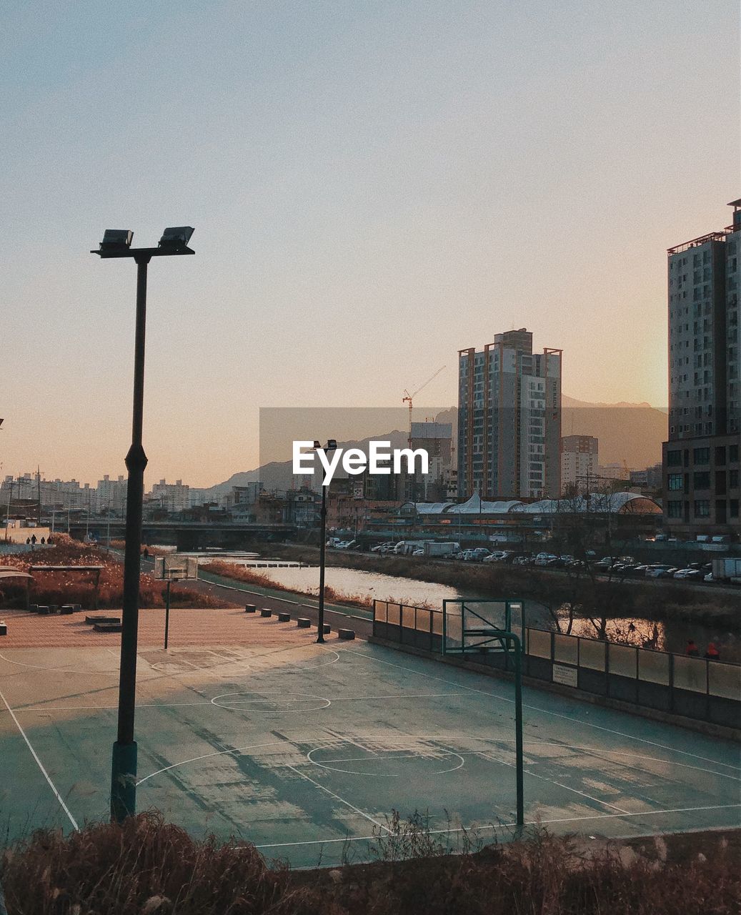 Empty sports courts in the korean winter