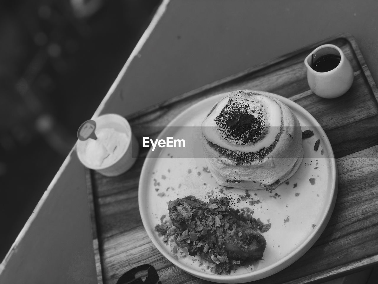 High angle view of coffee cup on table