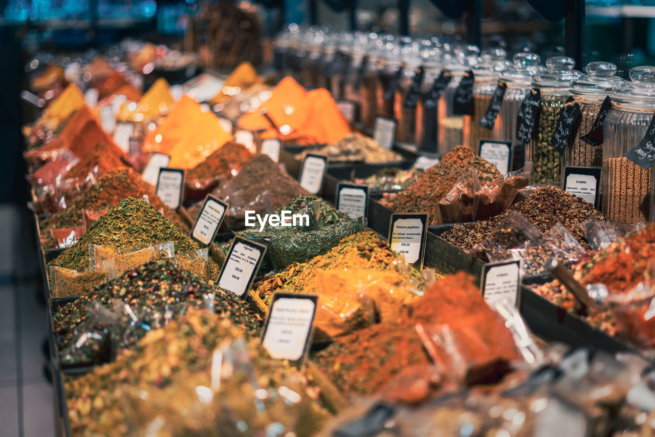 View of spices for sale in store