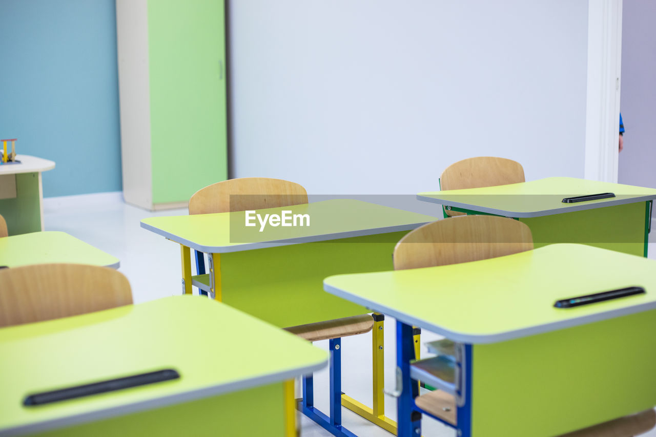 School class with school desks and blackboards in ukraine high school