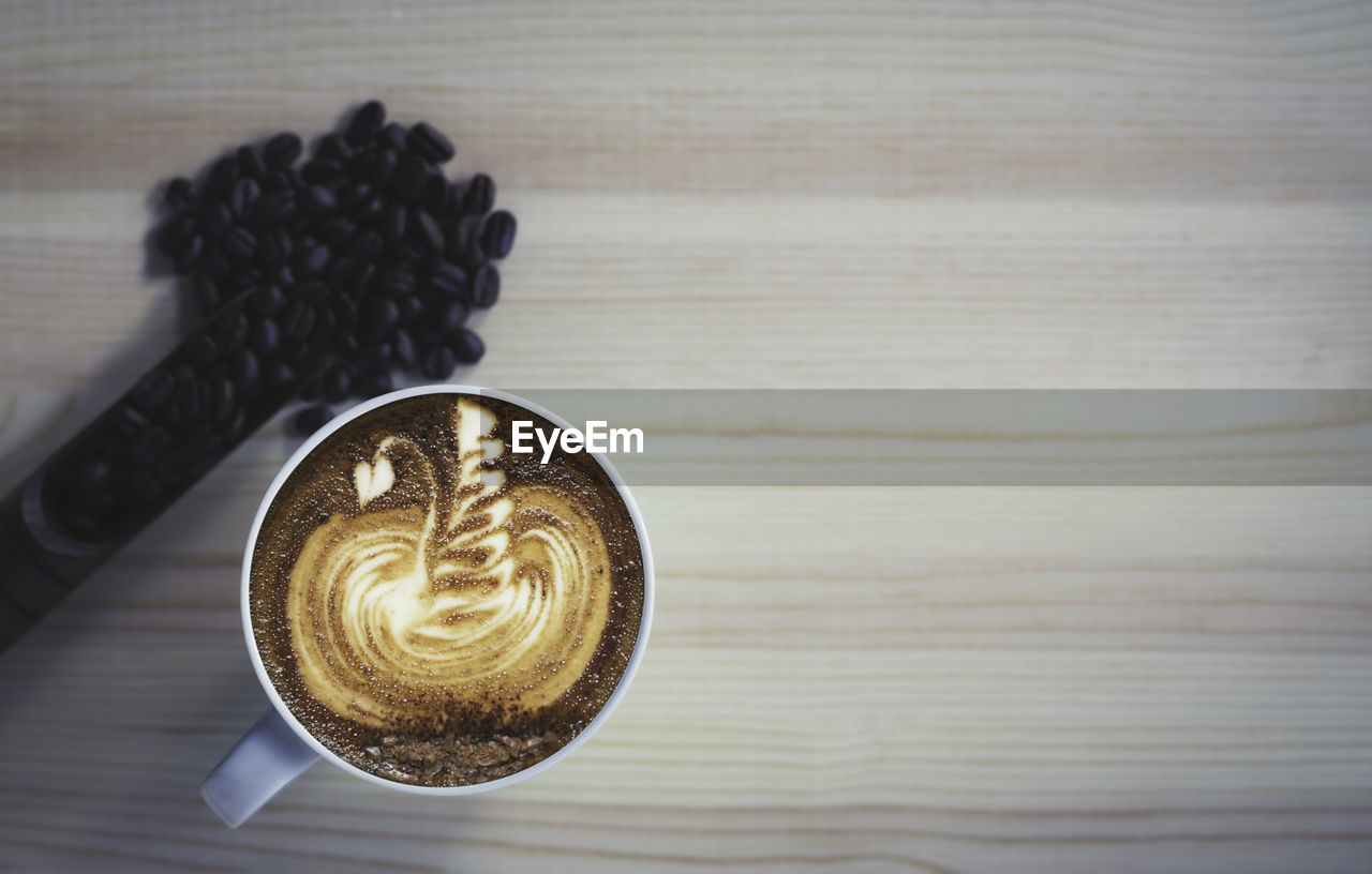 DIRECTLY ABOVE VIEW OF COFFEE ON TABLE