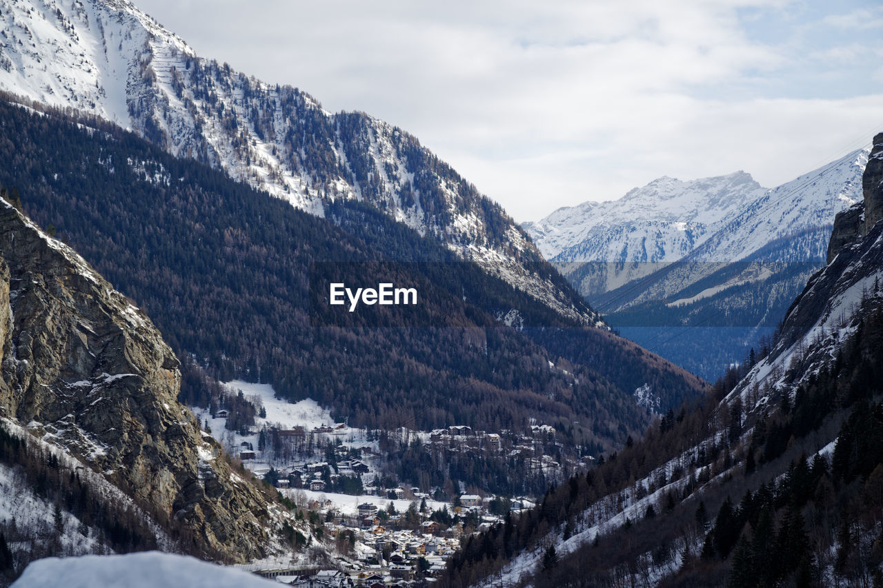 Scenic view of snowcapped mountains against sky