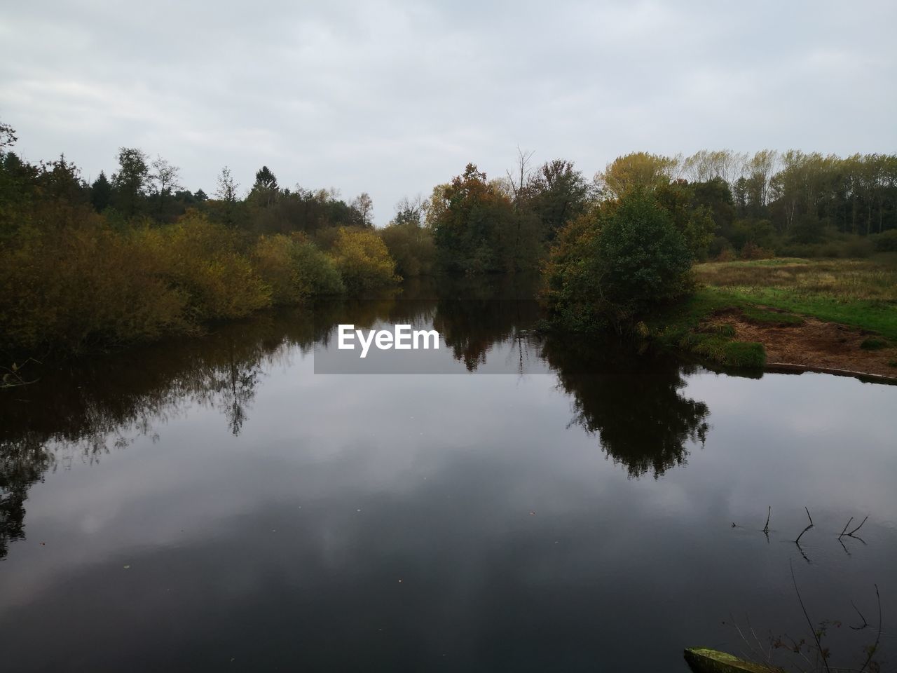 REFLECTION OF TREES ON LAKE AGAINST SKY