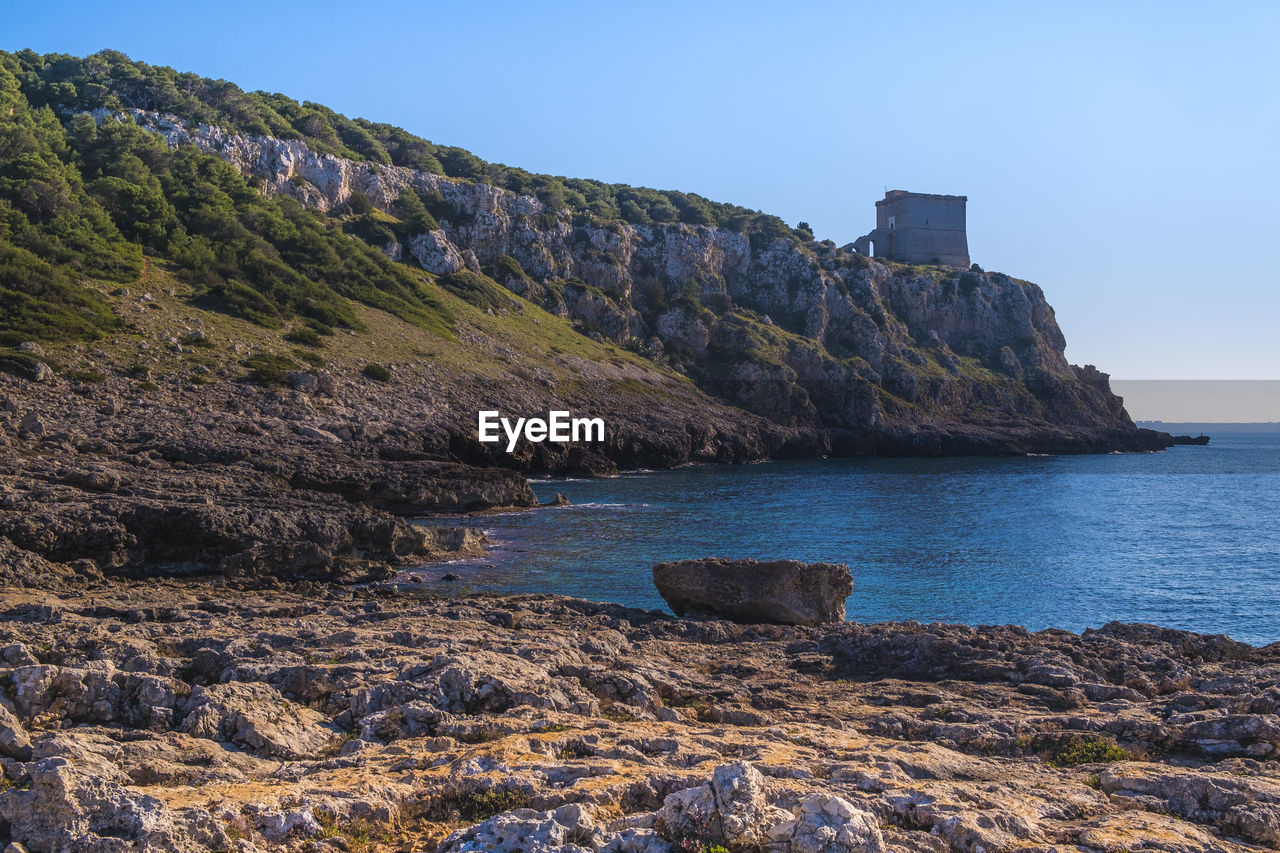 Scenic view of sea against clear sky