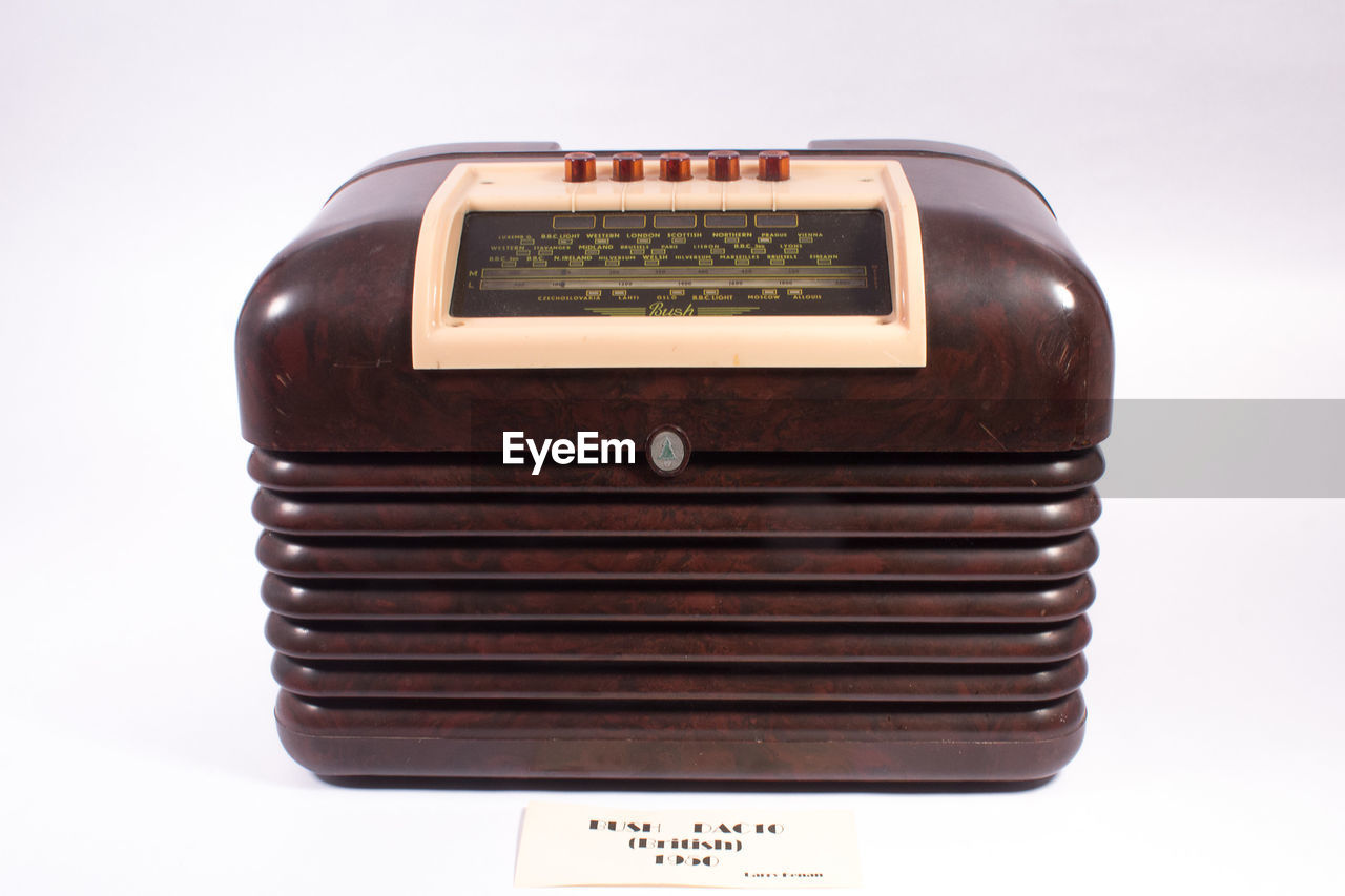 Close-up of radio against white background