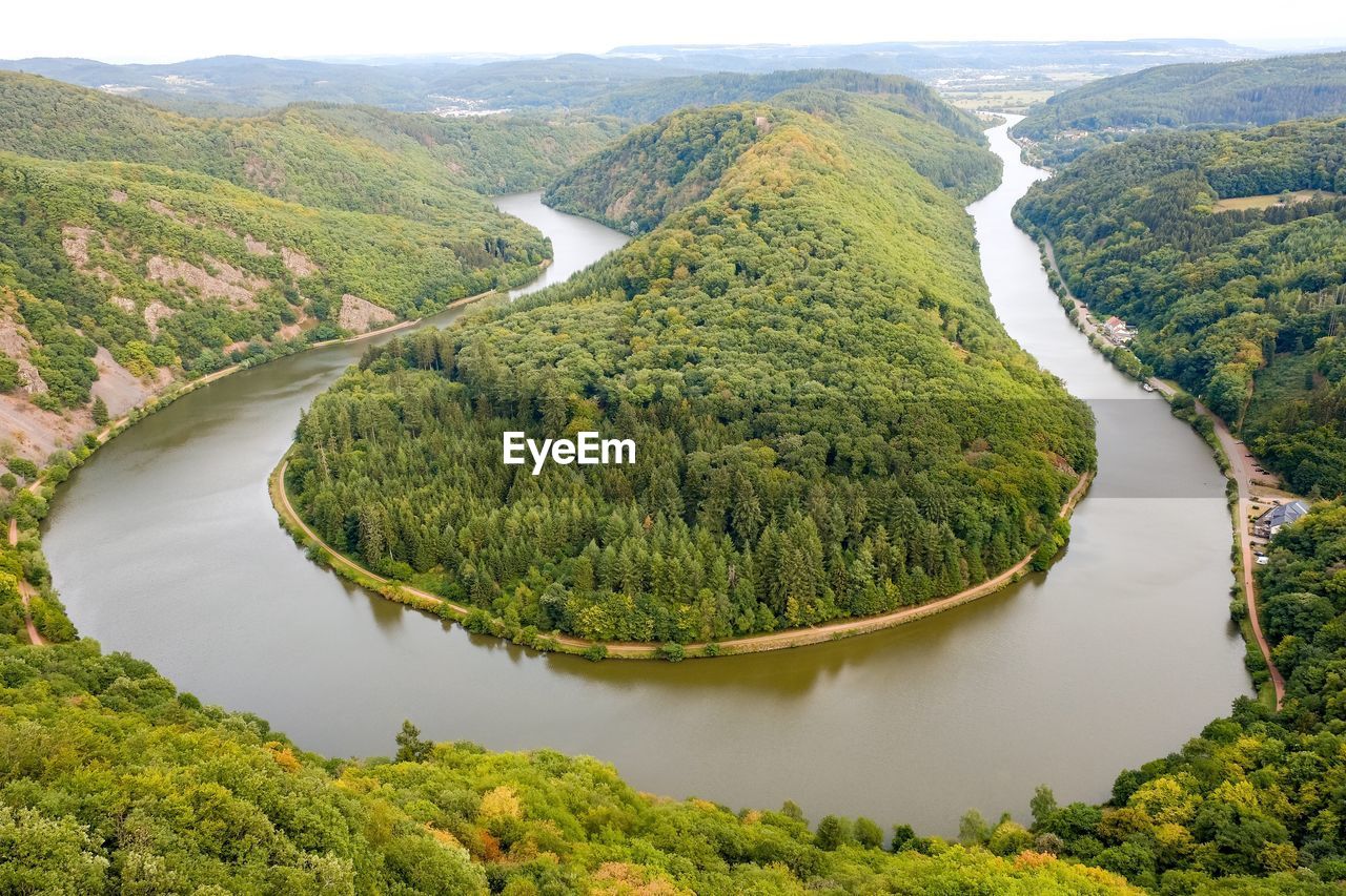 High angle view of river amidst trees