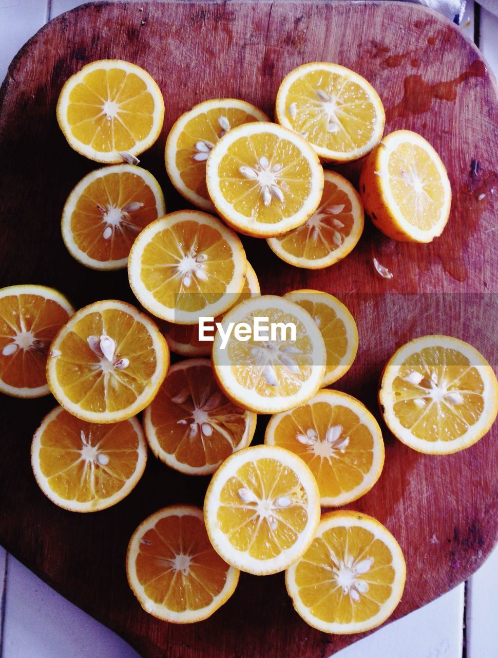 High angle view of fruits on cutting board