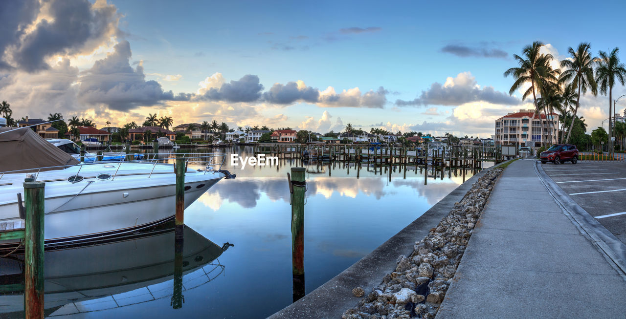 PANORAMIC VIEW OF HARBOR AGAINST SKY