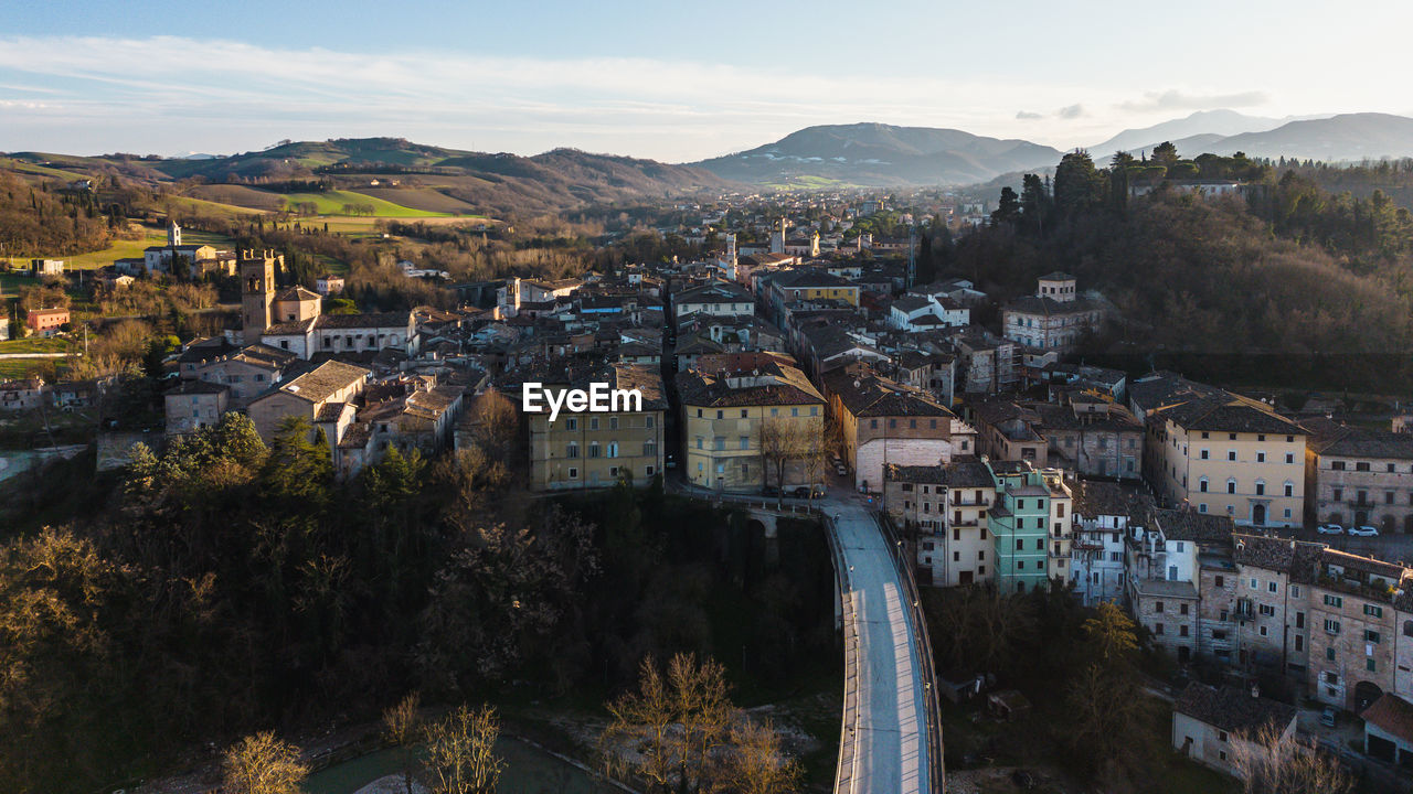 High angle view of townscape against sky