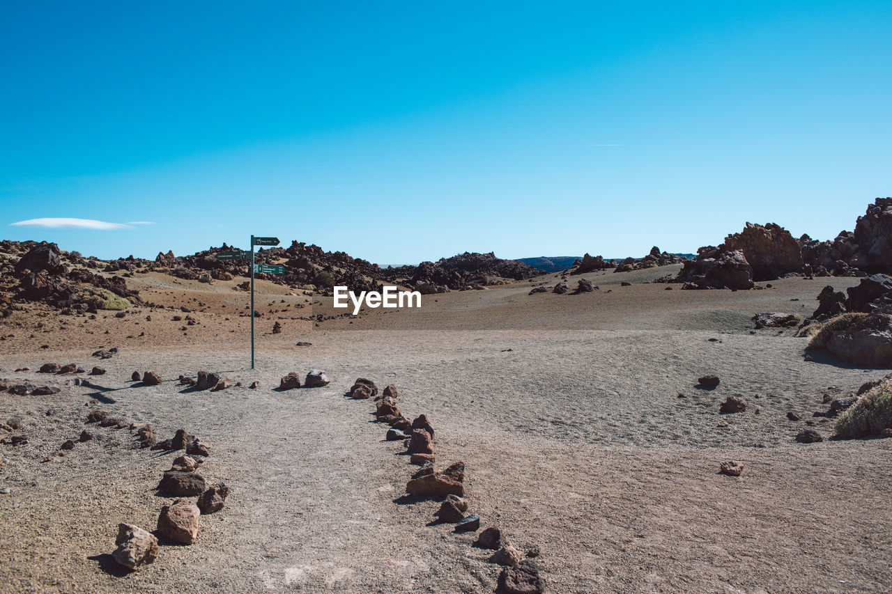 Panoramic view of land against clear blue sky