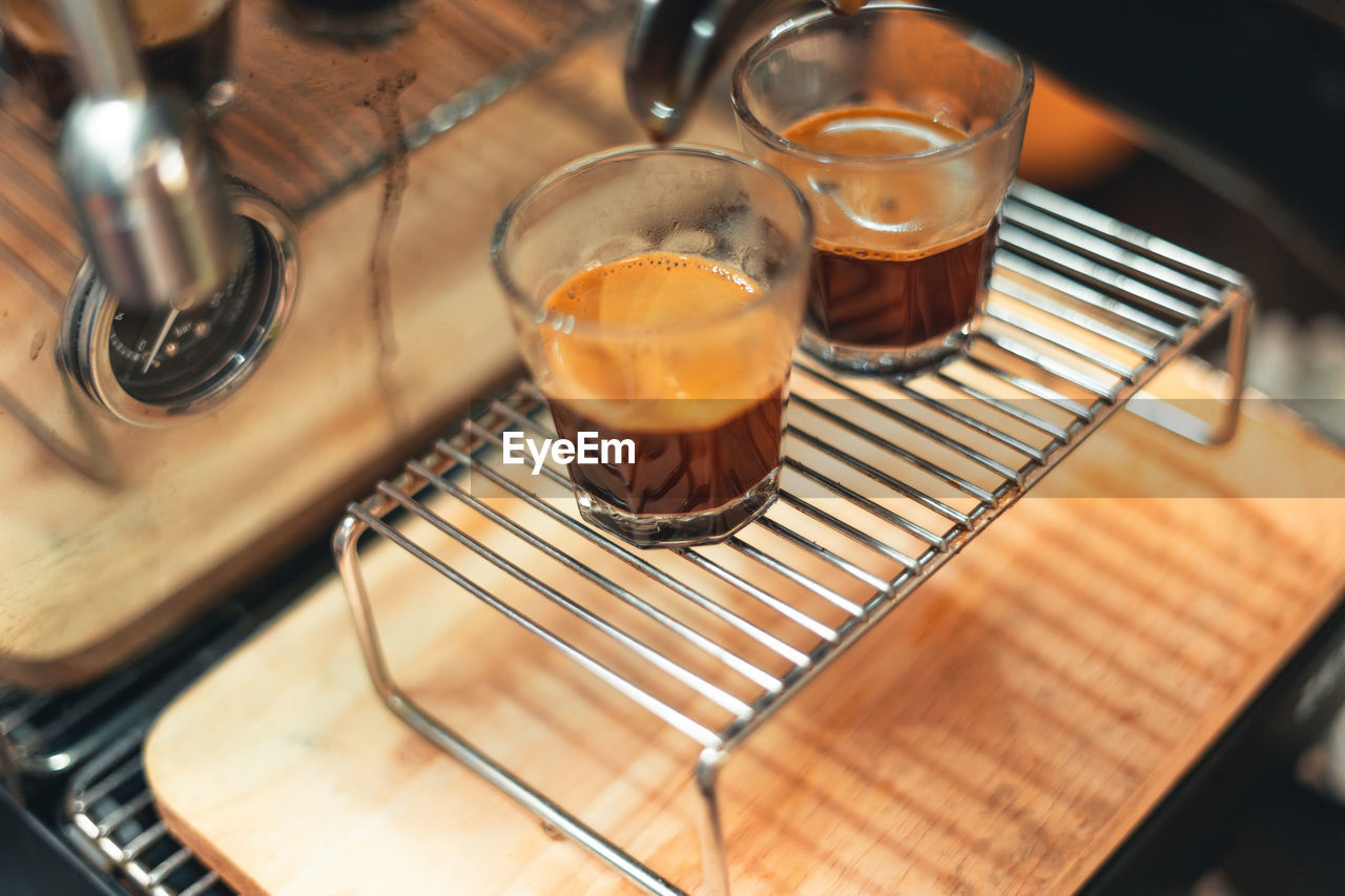 High angle view of coffee on table