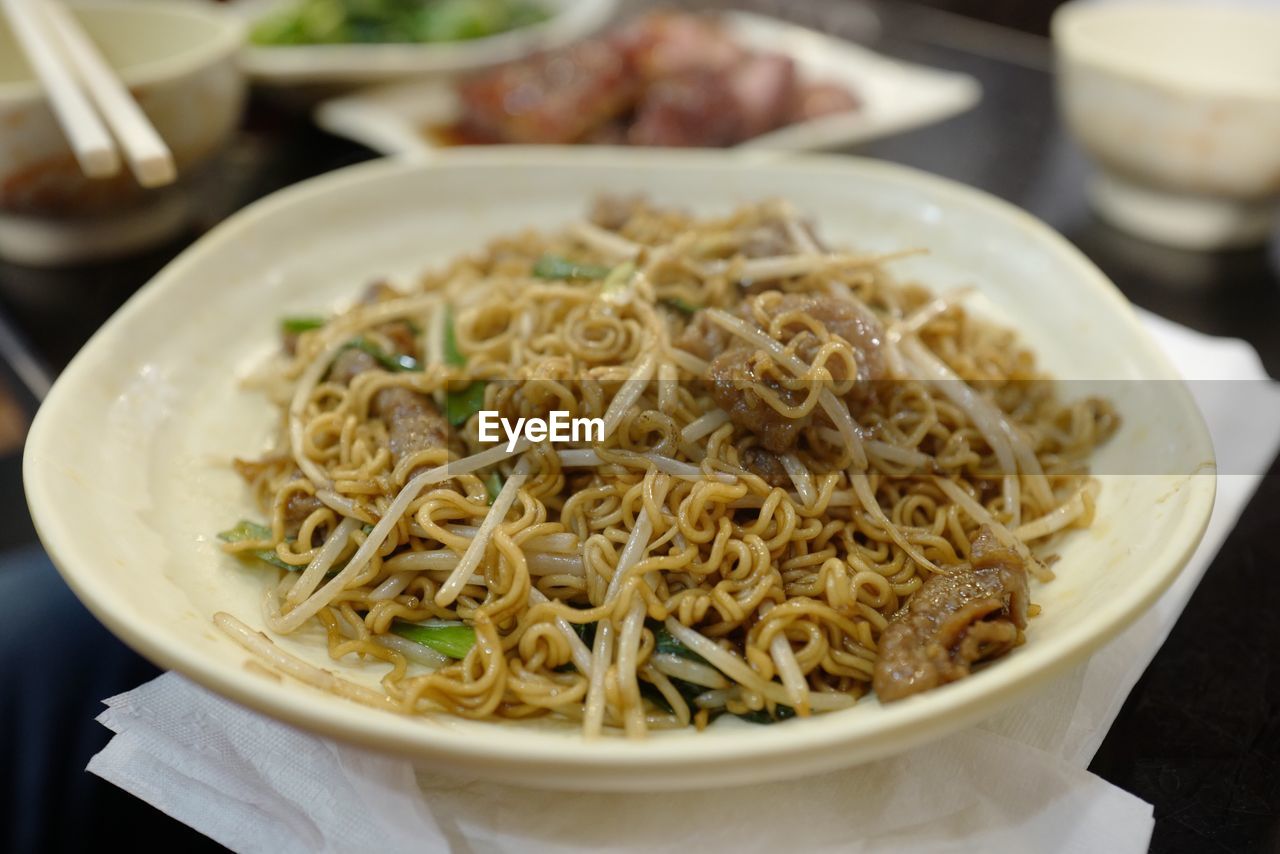 Close-up of spaghetti in plate