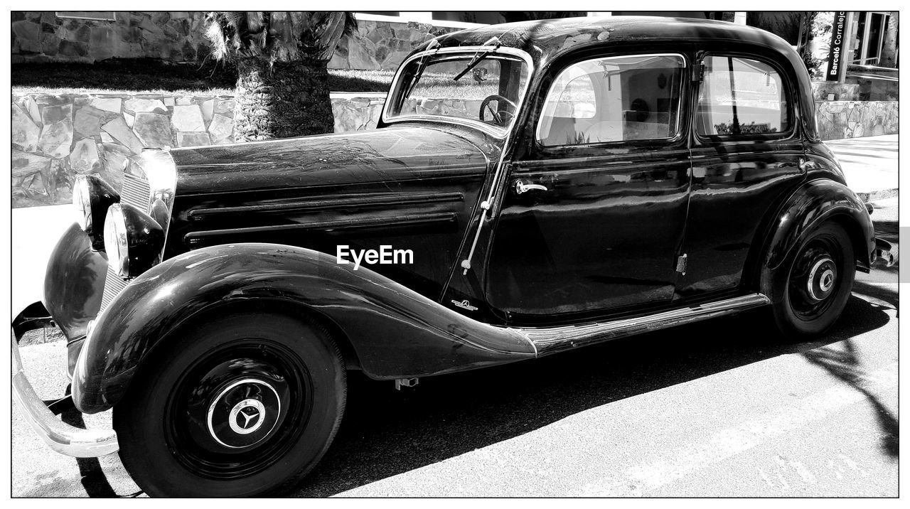 Black retro car outdoors