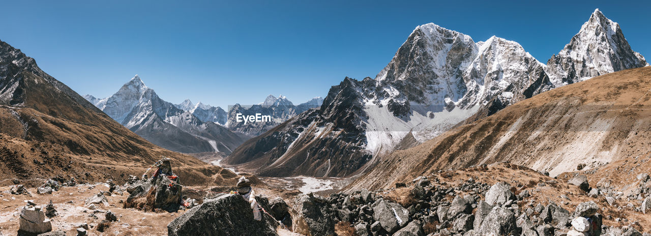 Panoramic view of snowcapped mountains against sky