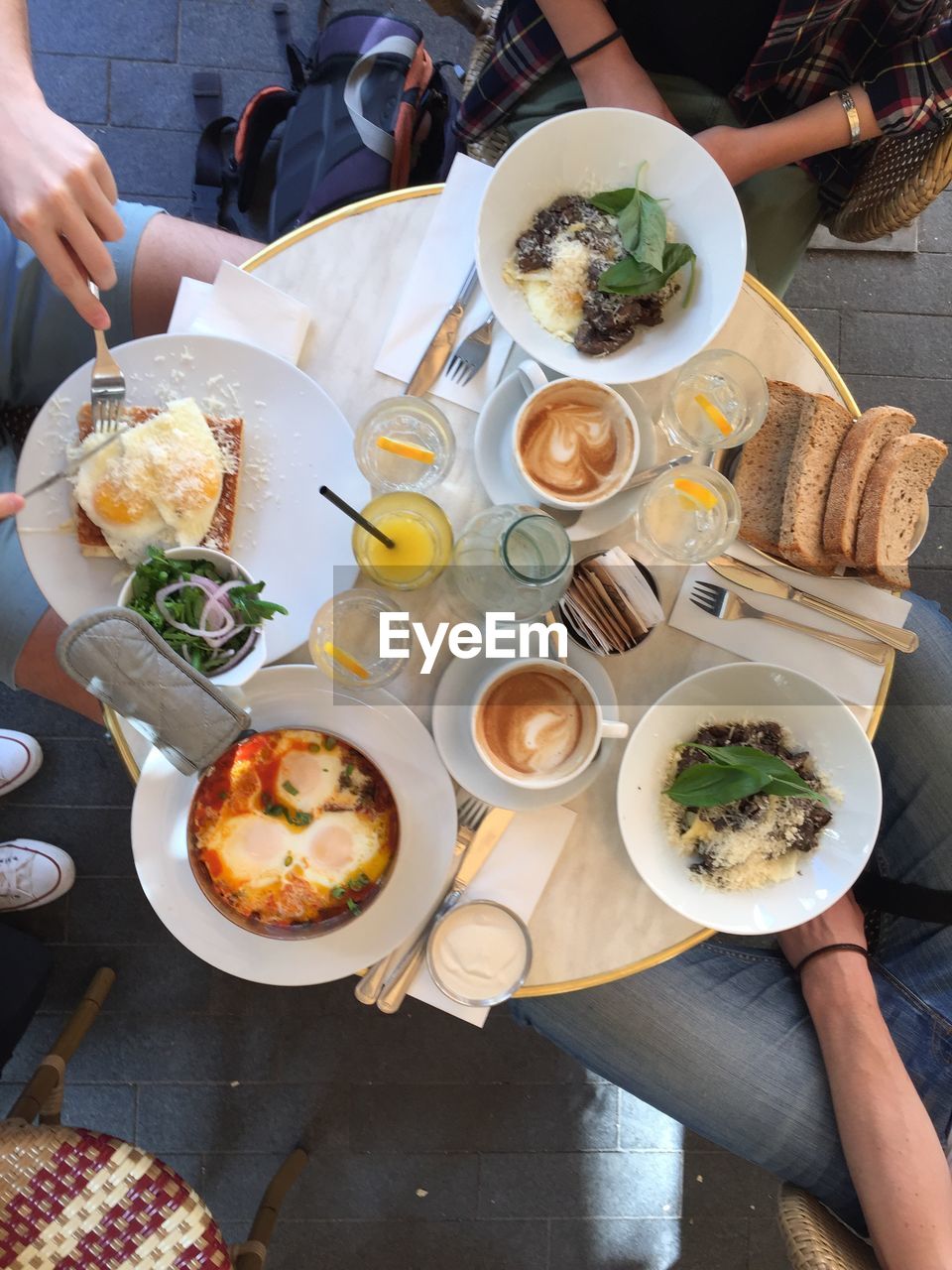 High angle view of people having food