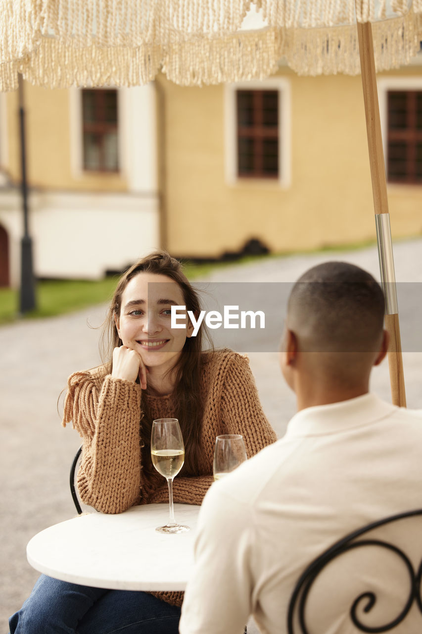 Couple celebrating on patio