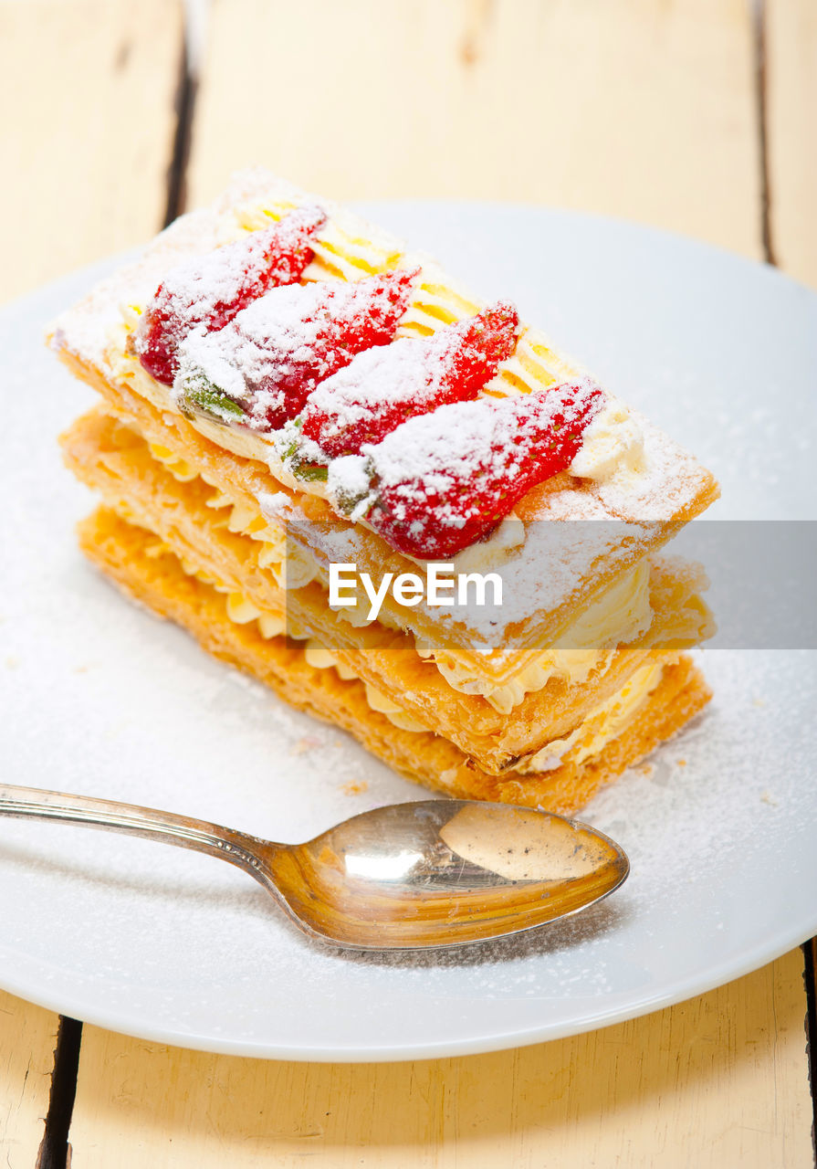high angle view of dessert in plate