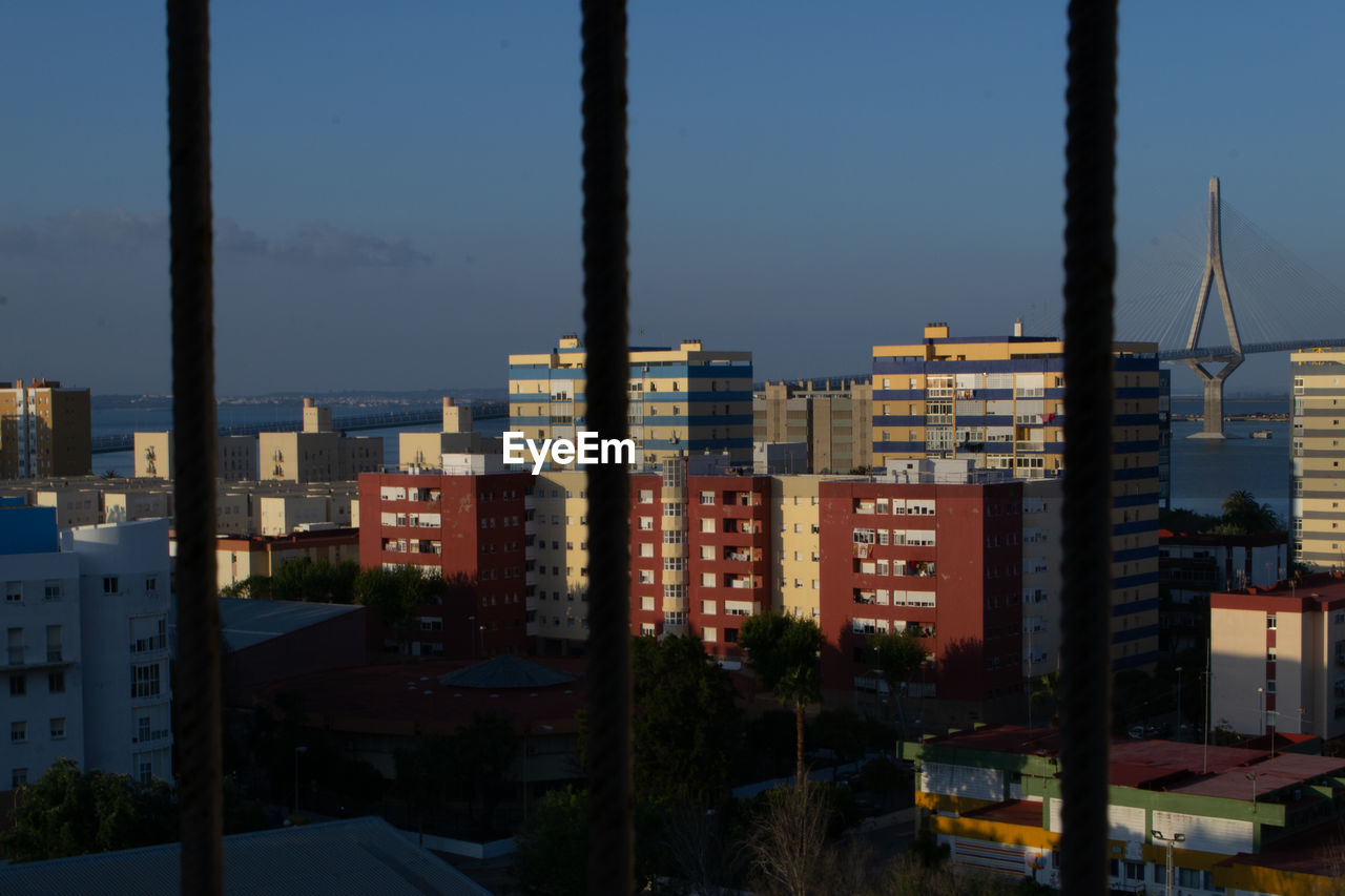 BUILDINGS AGAINST CLEAR SKY