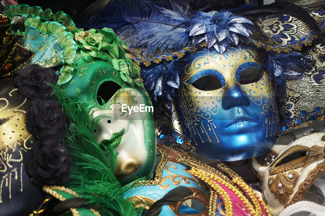 Close-up of mask for sale at market stall