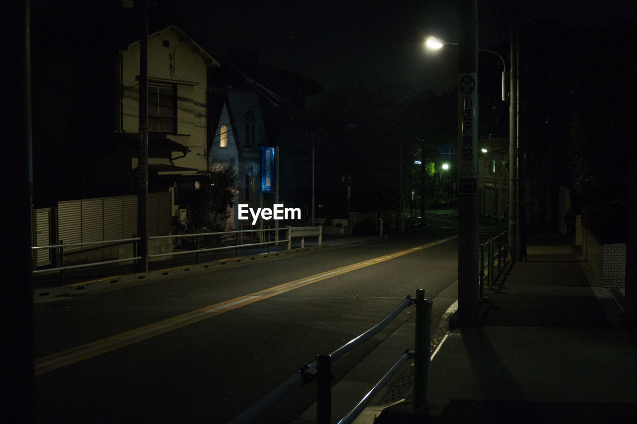 View of empty road at night